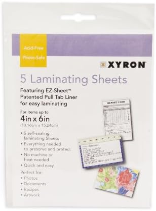 Ламинирачки чаршафи Xyron, торбички од 4 x 6, за фотографии, документи, рецепти, уметнички дела, ладно ламинирање, ез-лист, 5 пакувања