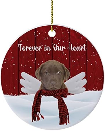 Орнаменти на новогодишно дрво Божиќно куче засекогаш во нашето срце Божиќно украси го виси украс за украси за домашни украси, виси приврзоци 3 тркалезни керамички ?