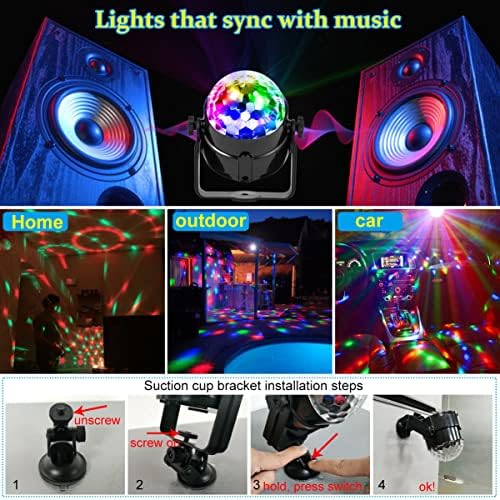 Светла за забави на диско топка Звук активирана светлина со строј со USB кабел, Buclhoz LED DJ Stage Lighting што се синхронизира со музика,