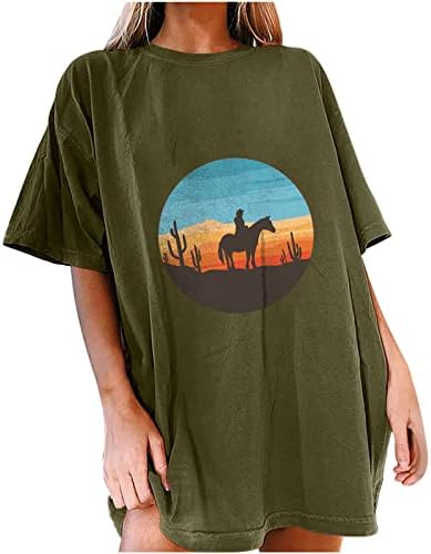Women'sенски западен пустински кактус маица ретро зајдисонце кактус графичка кошула обична блуза врвови маички