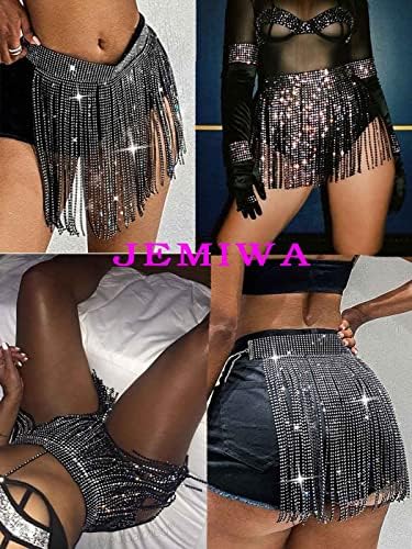 Jemiwa rhinestone tassel здолниште кристален стомак танцување појас искрин ланец здолништа раб на колкот шал ремени Облека за жени