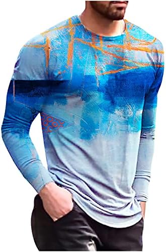 Badhub Машки долги ракави на машка мода хип хоп-вратоврска за печатење на врвови за печатење во боја, обични тенок шарен графички маица во