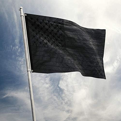 Jetlifee црно -американски знамиња 3x5 ft, тешки знамиња на САД со везени starвезди зашиени ленти, месинг гром црно знаме на САД, УВ