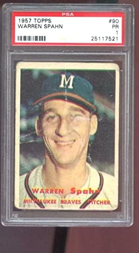 1957 Топпс 90 Ворен Спахн ПСА 1 оценета бејзбол картичка МЛБ Милвоки Храбри - Плочани бејзбол картички