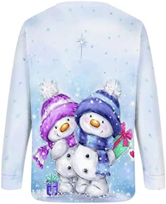 Светло сини тинејџери спортски спортски салата за одмор Божиќни манжетни манжетни со долги ракави облека, џемпер на екипажот вратот снежен