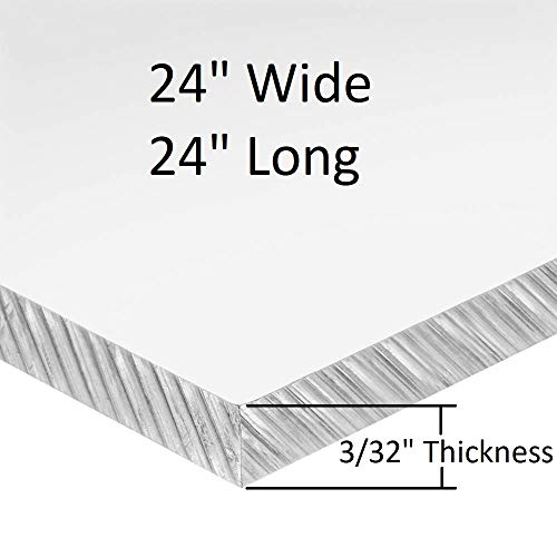 Транспарентен акрилен плексиглас лист, долг 3/32 ”дебел x 24” широк x 24 ”