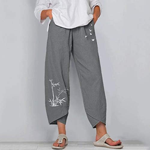 Летни постелнини панталони за жени модни памучни постелнина панталони со цврста боја широка нога палацо дневна панталони со џебови