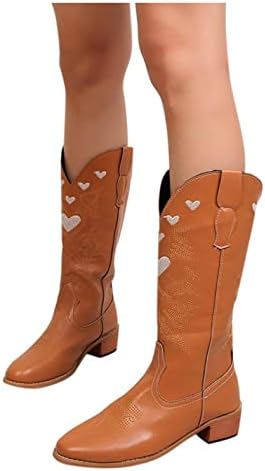 Каубојски чизми за жени широко теле телешко моден патент западно борбени чизми квадратни потпетици колена високи чизми