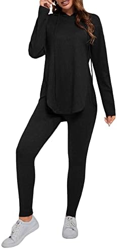 Wdiирара женска облека со 2 парчиња со долги ракави со долги ракави, разделени странични качулки и хеланки