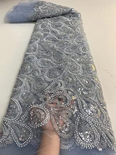 Луксузна секвенца чипка ткаенини Нигерија мрежа од чипка вез африканска чипка ткаенина со sequins 3D материјал со брада за свадба