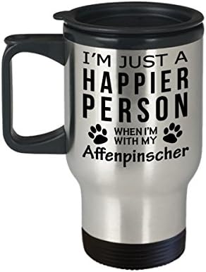 Куче Љубовник Патување Кафе Кригла-Посреќна Личност Со Affenpinscher-Миленичиња Сопственик Спасување Подароци