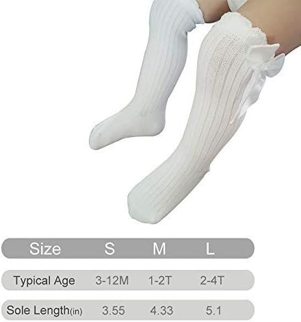 Ueуебм бебе девојчиња колено високи чорапи, доенчиња за девојчиња, чорапи со цевки, 3/5 пакети мали деца разгалија со долги чорапи со униформни чорапи 0-5t