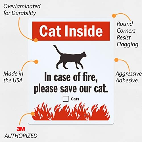 SmartSign 5 x 4 инчи „Мачка внатре - во случај на пожар, ве молиме зачувајте ја нашата мачка“, 5,5 мил ламинат винил, рефлективен