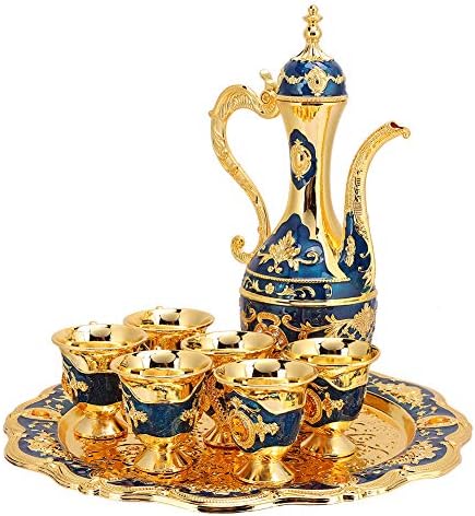 Lizealucky гроздобер метален турски сад за кафе поставено турски чај сет со 6 луксузни чаши за кафе и занаетчиски чај сад чајник