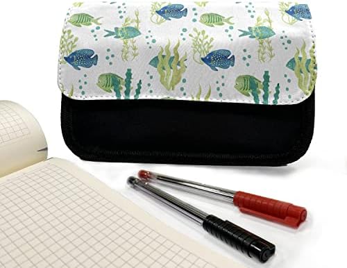 Случајна кутија со молив во аквариум, тропска риба и алги, торба со молив со ткаенини со двојно патент, 8,5 x 5,5, авокадо зелена