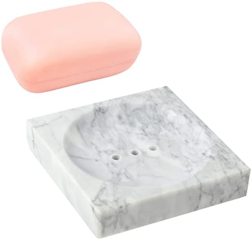 МОРИСТИНА Оригинална мермер сапун сапун со мозоци, послужавник со сунѓер од природен камен, држач за сапуни со вистински камен сапун за мијалник за кујна за бања, п?