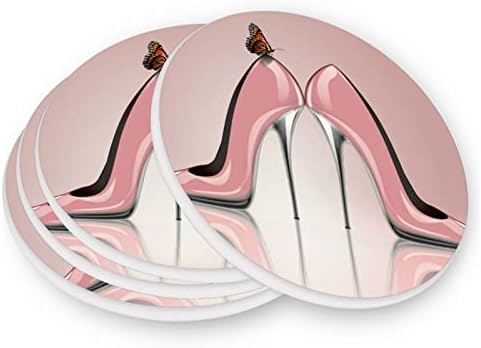 Кигаи Розови Чевли Пеперутка Тркалезна Подлога За Пијалоци,Отпорен На Топлина Керамички Камен Подлога За Домашен Декор Во Кујнски