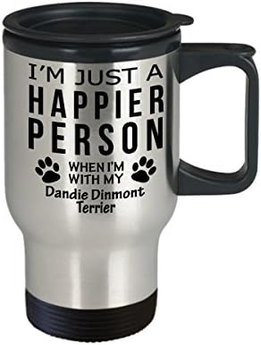 Куче Љубовник Патување Кафе Кригла-Посреќна Личност Со Данди Динмонт Териер-Миленичиња Сопственик Спасување Подароци