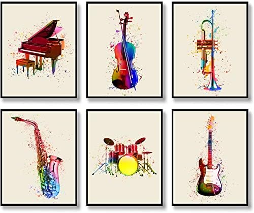 Акварела музика wallидна уметност ПРИНТ СПЛАШ Графити музички инструмент уметност музичар подарок декор пијано виолина постер, апстрактна