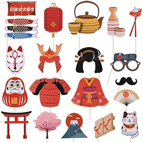 Јапонски декор на Амосфун Јапонски декор 20 парчиња Јапонски фото штанд реквизити јапонски партиски украси за украси со дизајн на Самурај Кабуки
