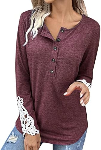 Женски обичен џемпер со долги ракави со цврста боја на врвот на сите со мода симпатична чипка пулвер женска маица