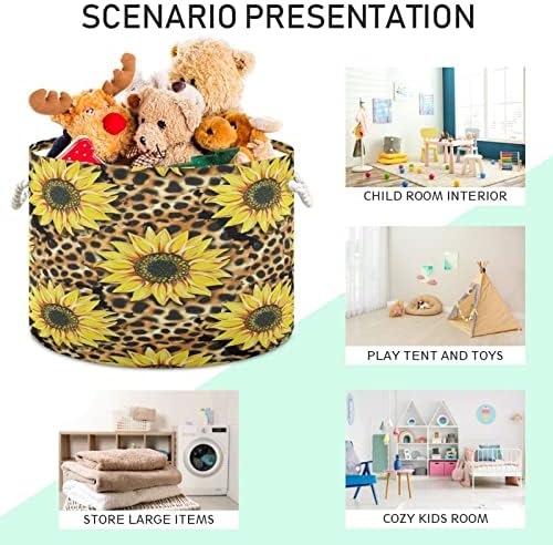 Кигаи памук јаже корпа сончоглед леопард голема корпа за складирање за играчки ќебе бебе за перење за расадник, плакарот, спална
