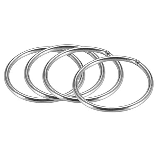 Uxcell 201 прстен од не'рѓосувачки челик O 50мм Надворешен дијаметар 3мм дебелина заварени заварени тркалезни прстени 4 парчиња