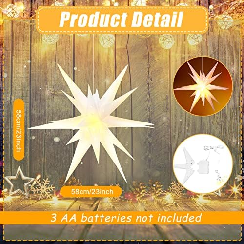 23 инчи Божиќна Моравска starвезда Светло Моравско дрво Топ 3Д LED висечки starвезда светло со тајмер функција тремот светло