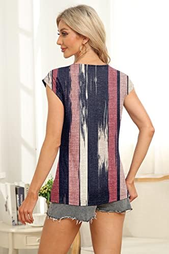 Летни врвови за жени маички со ракав за ракав, обична блуза против чипка на вратот, цветно печатење лабаво вклопување на резервоарот врвови