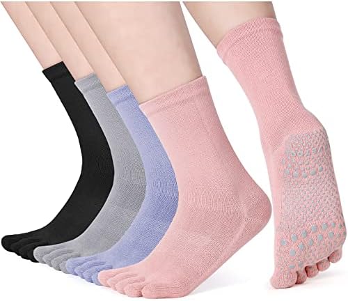 Equsion 4 пара зафати чорапи со јога чорапи со залепки за жени чорапи за пети кои не се лизгаат пилатес тренингот баре балетски танцови