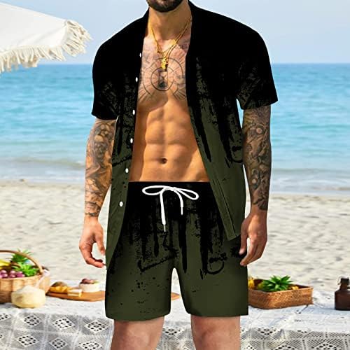 Bmisegm Mens Suites Speates Sweever кратко печатено копче за лето -летни плажа, обични машки пролетни обични кошули поставени машки костуми