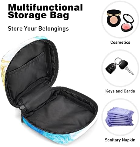 Оријукан санитарна торба за складирање на салфетка, торба за преносен период за жени девојки менструална чаша торбичка, сина златна мермерна шема
