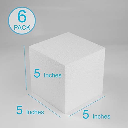 Блок за пена од Silverlake занаетчиска пена - 6 пакет од 5x5x5 EPS полистирен коцки за занаетчиство, моделирање, уметнички проекти