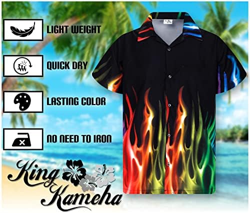 Хавајски кошула мажи Фанки случајно копче надолу во краткиот ритам Унисекс рокенрол, топол пламен