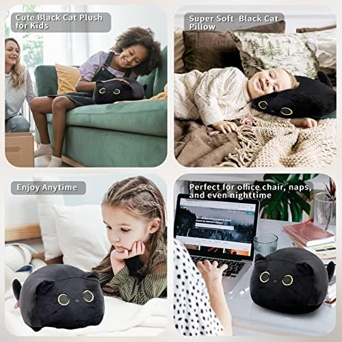 Црна мачка кадифен играчки перница и гасеница долга перница за тело меко полнето животно