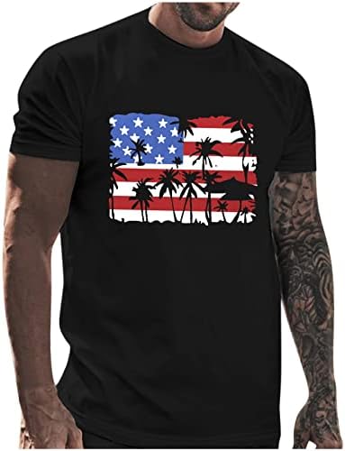 HDDK 4-ти јули маички за кратки ракави за мажи летни патриотски американски знамиња за печатење на екипажот на екипажот на врвови