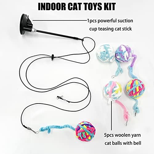 Самвитрал играчки за мачки, маче во затворено интерактивно волнено предиво топчиња со мачки со bellвоно вежбање мачки играчки