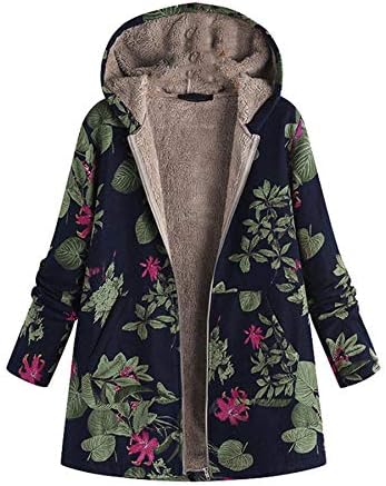 Andongnywell ineенски зимски топли палта модни обични надворешни облеки со цветни печати џебови гроздобер преголеми палта