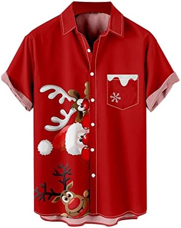 XXBR Божиќно копче надолу кошули за машки кратки ракави смешни Божиќни графички крпеници хавајски кошула забава куглање кошули