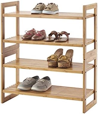 2 парчиња решетки за чевли од 2 нивоа, бамбус стабилна организатор за складирање на чевли Единица за влегување на полиците, по склопување