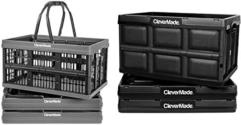 Clevermade 16L склопувачки пластични корпи за купување на намирници; Мали гајби за складирање на преклопување со рачки, 3 пакувања и 32L склопливи