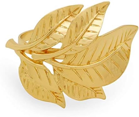 Ganfanren 6pcs Исклучителна прстен за салфетка за салфери за украсување на маса злато лисја салфетка тока легура прстен вечера свадба
