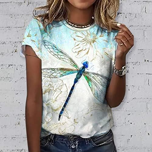 Женски летни врвови графички маички за печатење на пеперутки летни кратки ракави врвови кошула миленичиња облека за женски врвови и