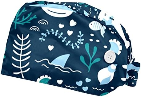 2 пакувања работно капаче со копче и џемпери за жени со долга коса прилагодлива вратоврска на океаната ајкула сина