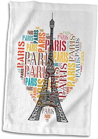3drose Ајфелова кула со шарено срце како дизајн на облак со зборови - крпи