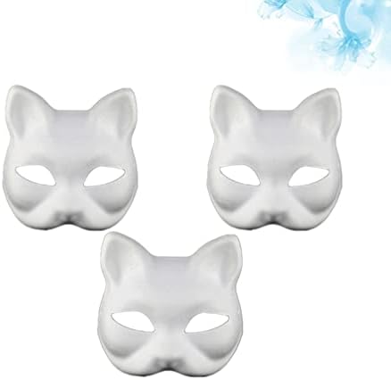 Nuobesty 3 компјутери хартија Маши уметнички маски DIY празно мачка половина необоени маски за животни бели маски за маскара