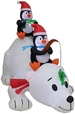 Два божиќни украси за украси, вклучуваат божиќни пингвини со должина од 6 нозе, риболов на поларна мечка, и 6 нозе долги Божиќни надуени снежни пингвини на декорациј?