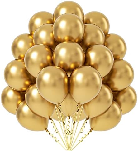 ФОТИОМРГ Металик Злато Балони 12 инчи, 50 Пакет Хром Злато Латекс Партија Балони Хелиум Квалитет За Роденден Дипломирање Бебе Туш Свадба
