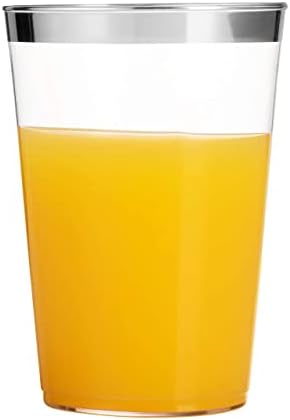 Мунфикс 100 Сребрени Пластични Чаши 12 Мл Проѕирни Пластични Чаши Тамблери Чаши Со Сребрен Раб Фенси Чаши За Венчавки За Еднократна Употреба