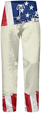 Менс постелнина лабава панталони Американско знаме печатено модно креативно лесен еластичен половината панталона јога плажа, пантолона